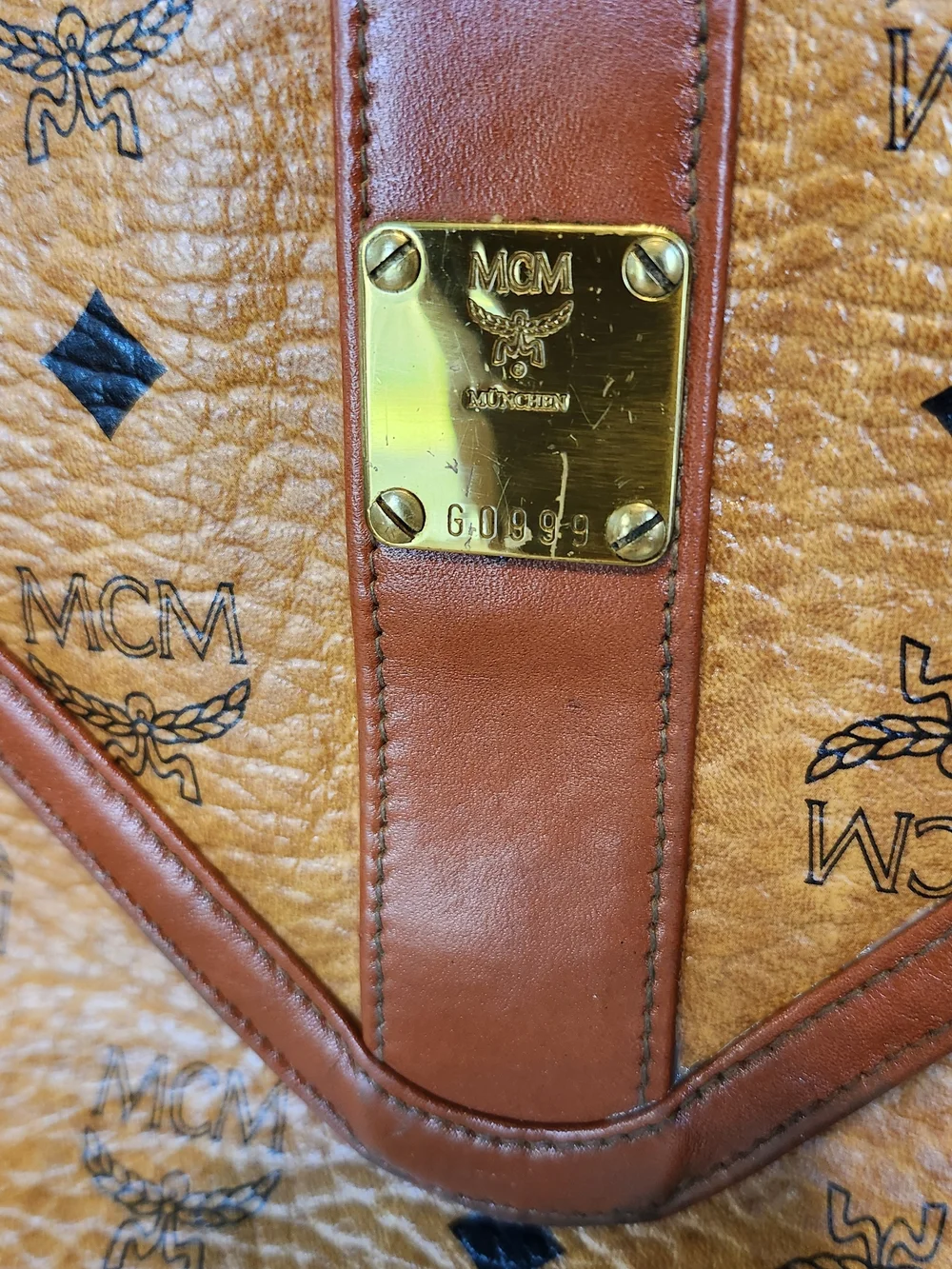 Vintage 1980s MCM Cognac Visetos Envelope Foldover Crossbody OR Clutch - Picture 2 of 12